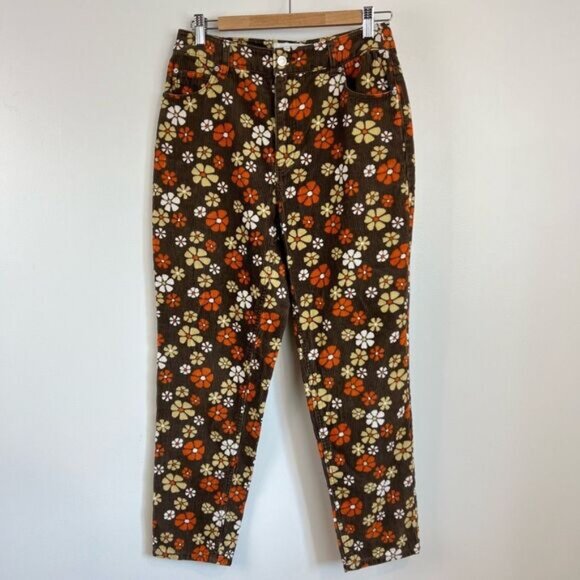 Twik Floral Corduroy Cropped Pants - Brown, Orange, White - Picture 11 of 15